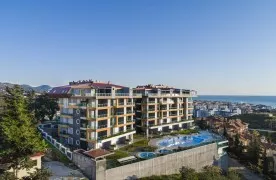 1+1 Gemeubileerd Appartement te koop in Kestel, Alanya met zeezicht